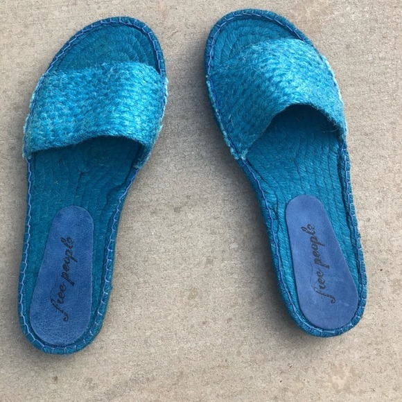 FREE PEOPLE Beach Front Espadrille Blue Slide Sandal size 8 - Picture 4 of 7